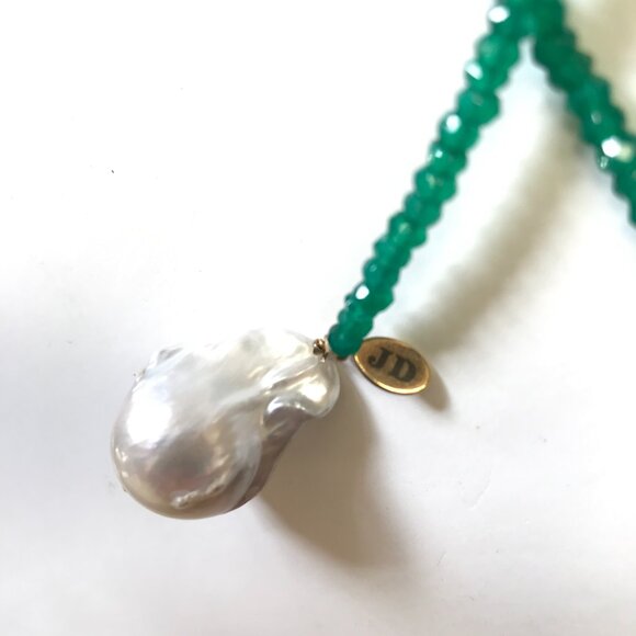 Joie DiGiovanni Lariat Gold Filled Onyx Pearl Necklace Womens Green White Beaded - Picture 9 of 13